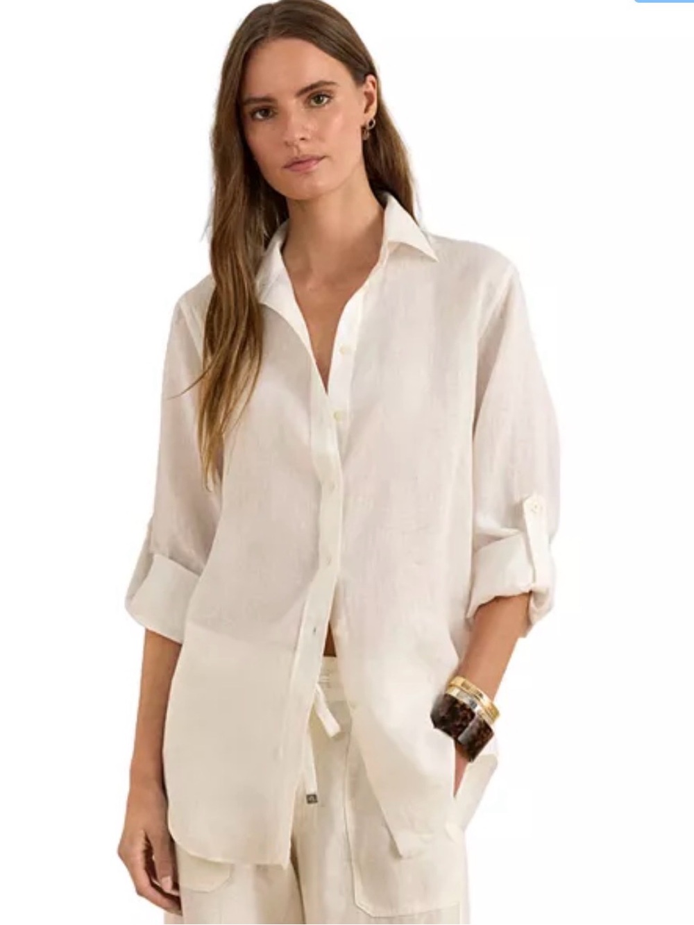 Ralph Lauren White Linen Button-Down Shirt